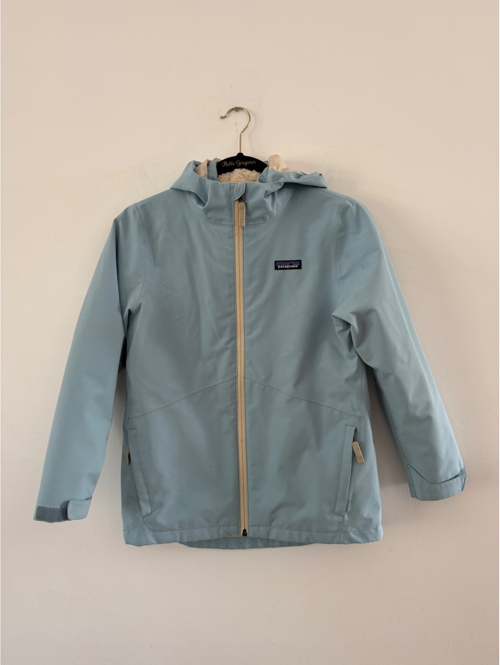Patagonia Girls 4-in-1 Everyday Jacket Rain Snow Hooded Sherpa Blue M (10)